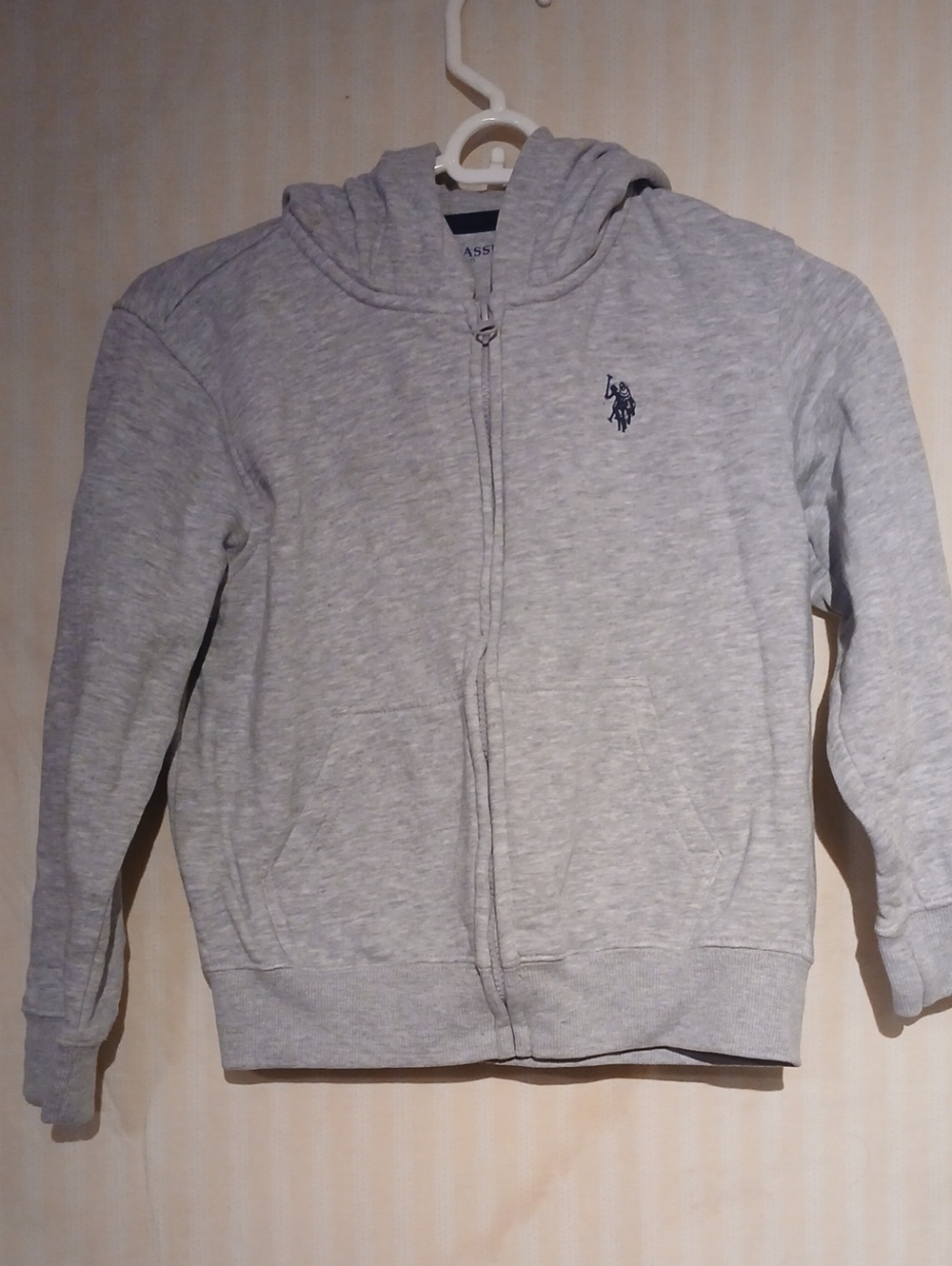 U.S. Polo Assn. Light Gray Zip Hoodie with Navy Pony Logo